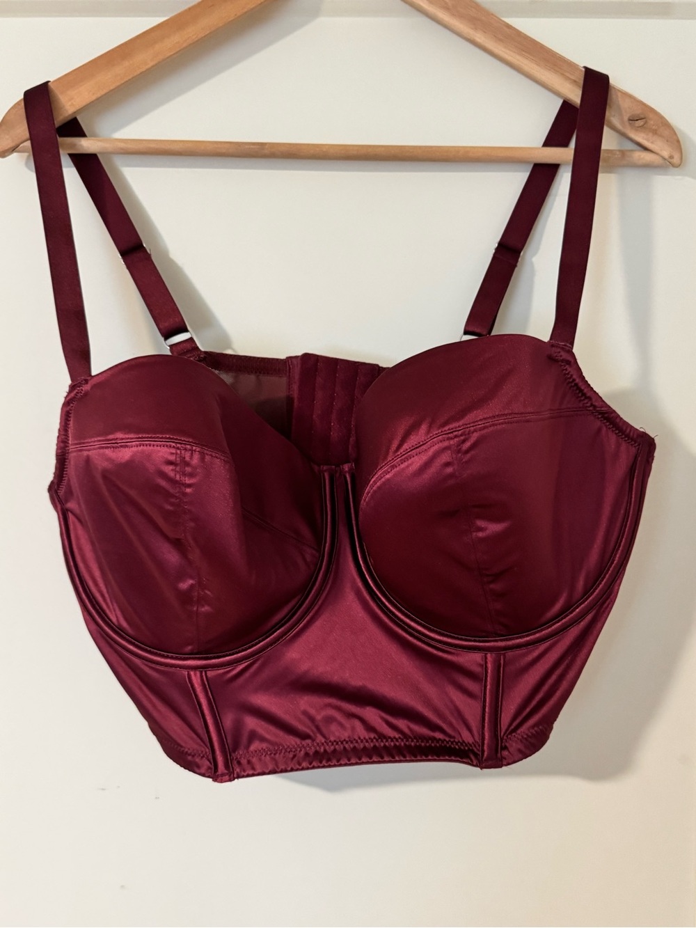 Auden Satin Longline Bustier Bra - Wine